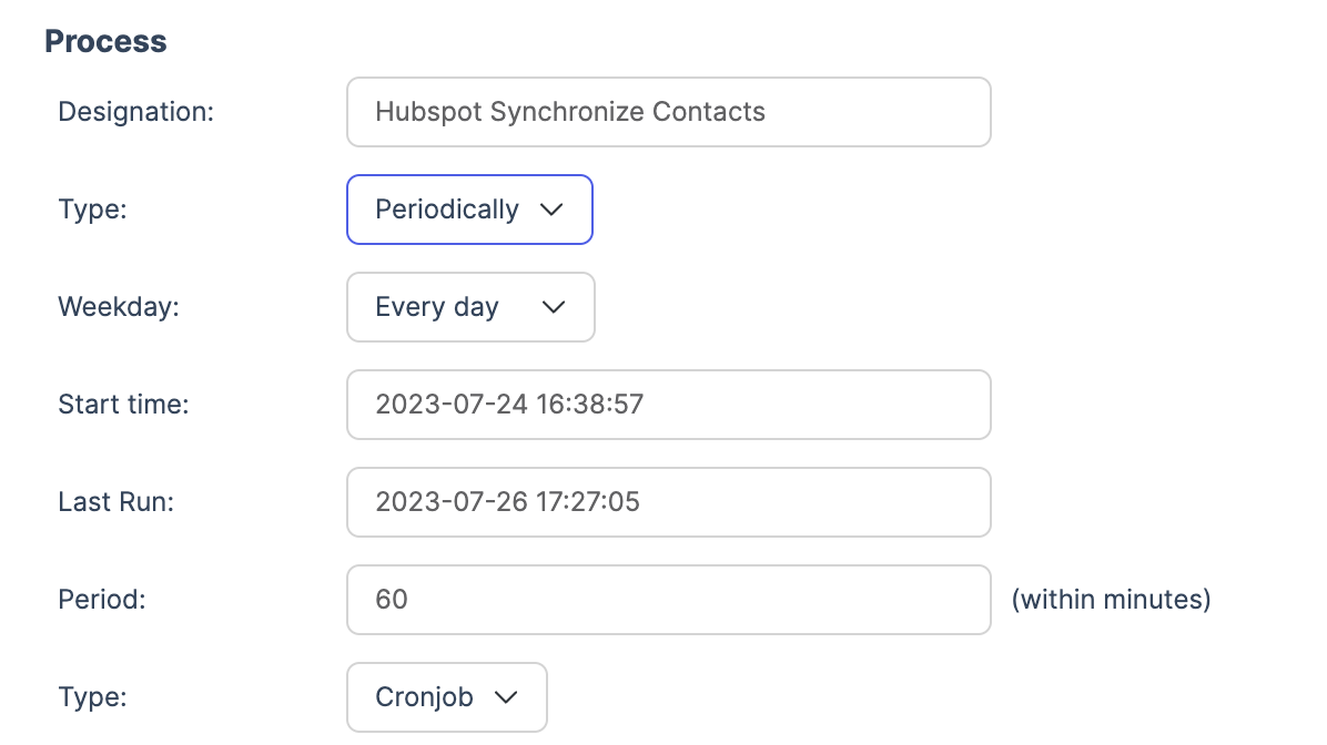 Configure process interval